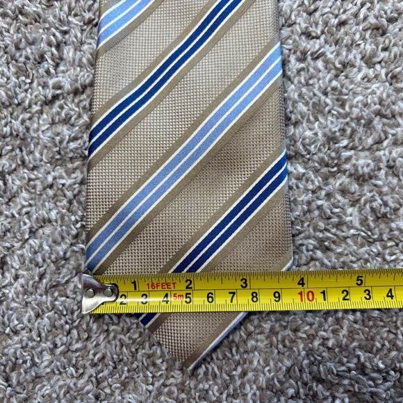 CANALI Tie 3.75" x 58" Necktie Gold Blue Striped Luxury Designer 100% Silk Italy - Picture 7 of 9